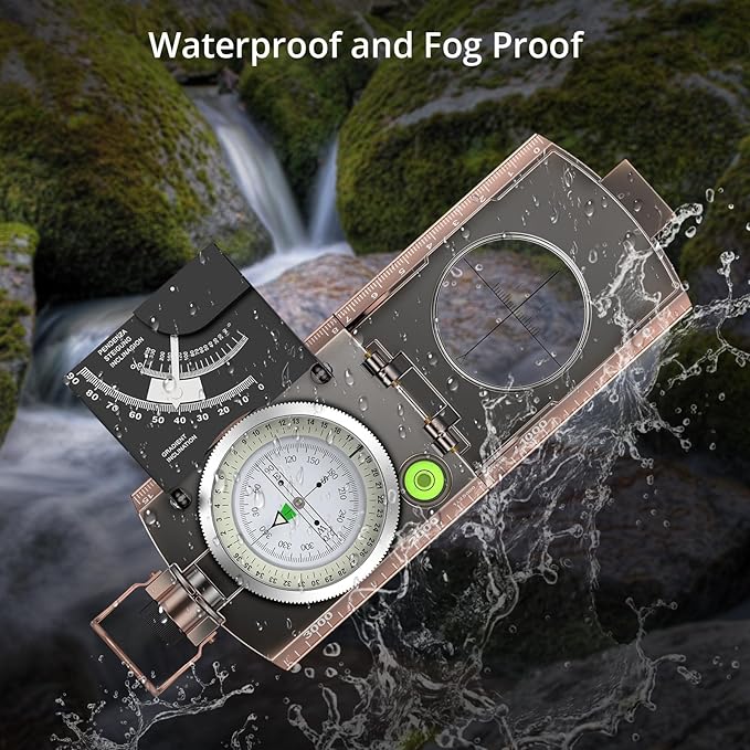 Compass Hiking Survival, IP65 Waterproof Metal Compass with Sighting Clinometer and Carry Bag, Multifunctional, Professional, for Camping Hunting Hiking Navigation