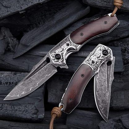 Handmade japanese vg10 damascus steel pocket knife,rosewood handle,sheath,liner lock,folding knives for outdoors camping hiking fishing