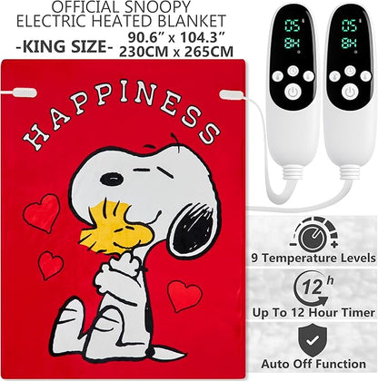 Peanuts Snoopy Heated Blanket Electric, King Size Luxurious Fleece Blanket