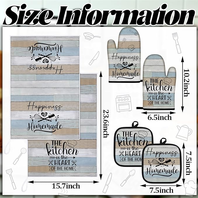 Sratte 6 Pcs Kitchen Decor Accessories Set Farmhouse Towels Pot Holders Oven