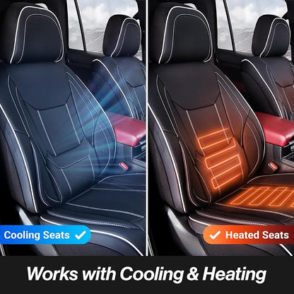 Coverland Custom Truck Car Seat Covers Front Seats for [2017-2025 F150 Raptor Super, SuperCrew Cab] - Protector Water Resistant Leather Memory Form Seat Cushion [Front - Black with White Stitching]