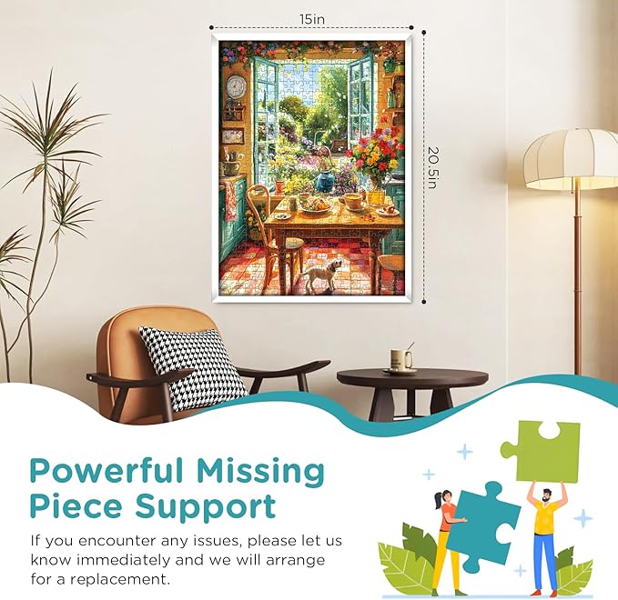 500 Piece Puzzle for Adults, Cozy Kitchen and Garden View Jigsaw Puzzle, Colorful Puzzles with Flowers, Sunshine and Dog, Relaxing Gifts for Adults, Seniors and Kids, Finished Size 20.5”x 15”