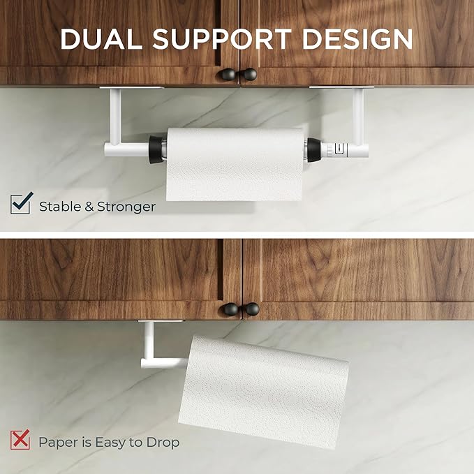 FORIOUS Paper Towel Holder Under Cabinet, Single Hand Operable
