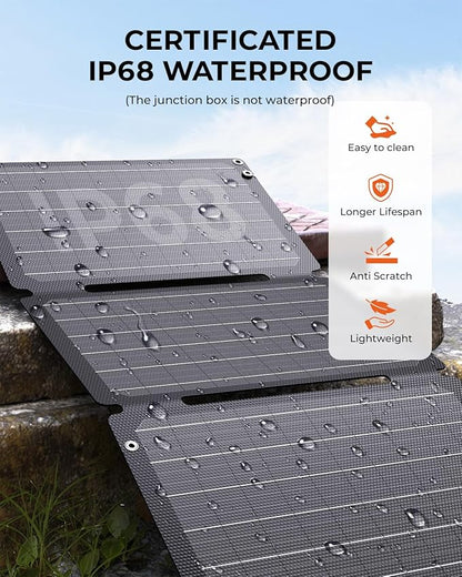 BigBlue 30W Solar Panel Charger with Fast Charging USB-A, USB-C and DC Ports, IP68 Waterproof, Portable Folding Solar Charger Compatible with iPhone, iPad, Samsung, LG, Power Banks, Power Station