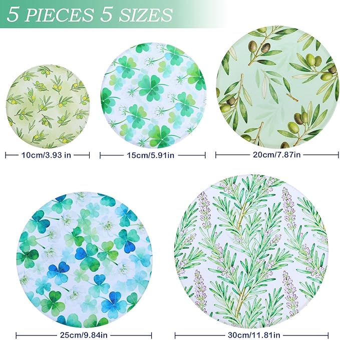 5 Pieces Bowl Covers Reusable, 5 Size Elastic Cloth Bowl Covers