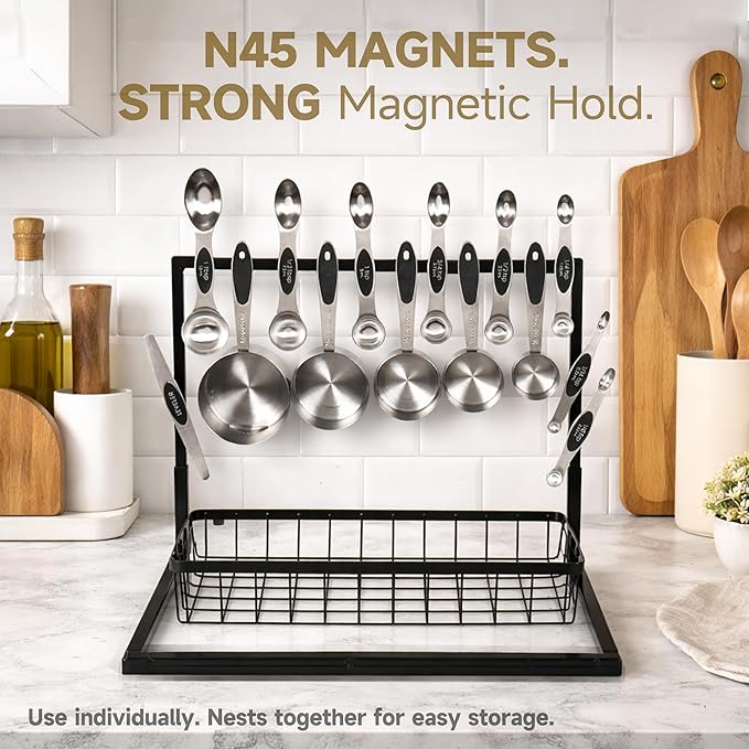 Magnetic Measuring Cups and Spoons Set, Strong N45 Magnets, 304 Stainless Steel