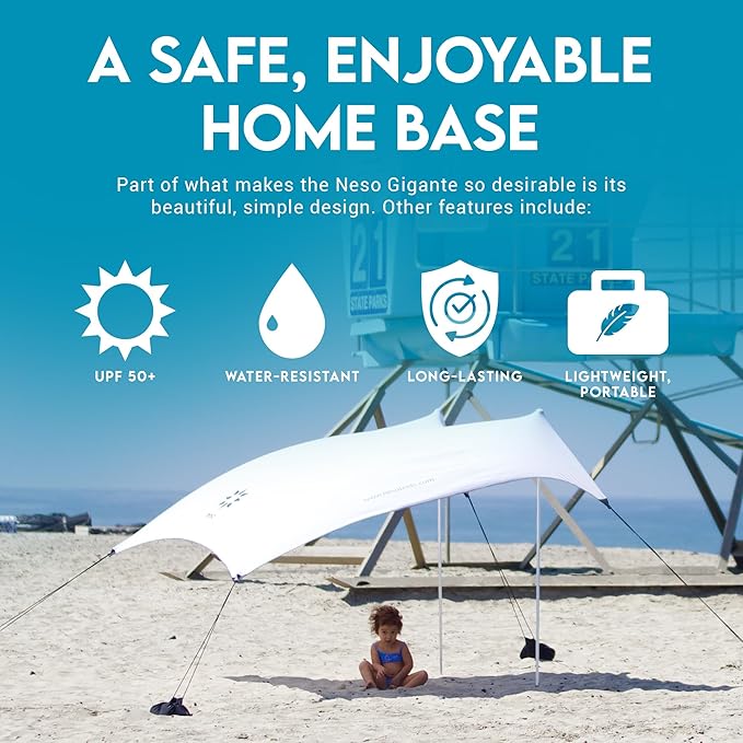 Neso Gigante - Portable Beach Tent - Ideal to Enjoy with Family and Friends - UPF 50+, Water-Resistant, and Lightweight - White, 11' x 11'
