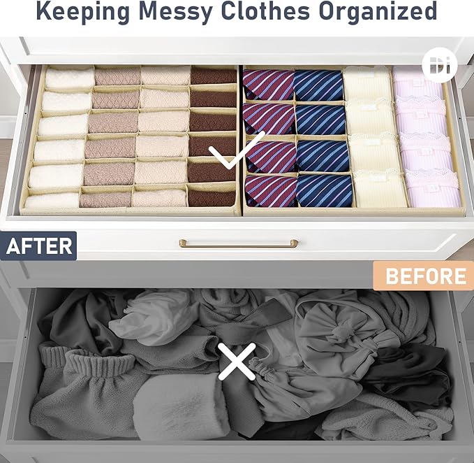 Joyoldelf Sock Drawer Organizer Divider 4 Packs Underwear Organizer, 2 x 24