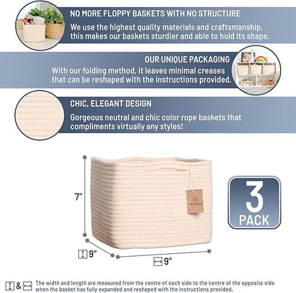 NaturalCozy Storage Cubes 9”x9”x7”Cotton Rope Woven Baskets