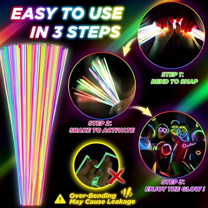 100Pcs Glow Sticks - 22 inch Glow In the Dark Sticks Party Supplies, Halloween Glow Party Pack for Kids with 9 Hours Duration, Halloween Party Favor Glow Necklace & Bracelet with 100Pcs Connectors