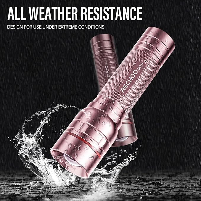 Rechargeable Flashlights High Lumens, G1000 Super Bright Flash Light Pink, Small Zoomable LED Flashlight with 3 Lighting Modes, Portable Tactical Flashlight for Camping Essentials, Gift for Women