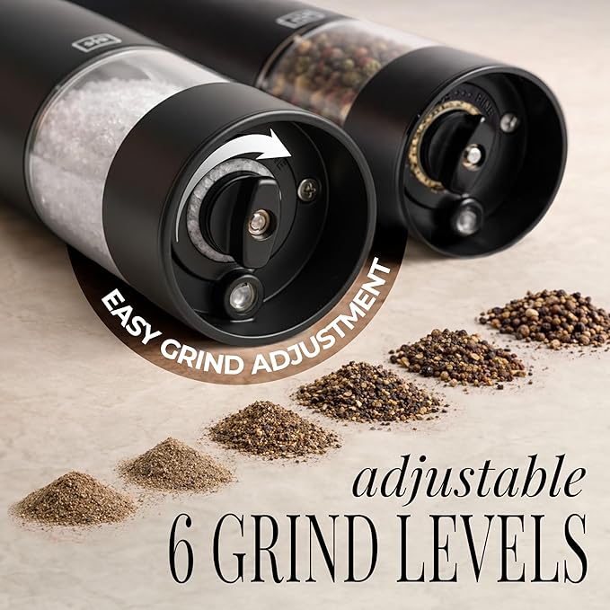 Electric Salt and Pepper Grinder Set Rechargeable – Black and Gold Salt and