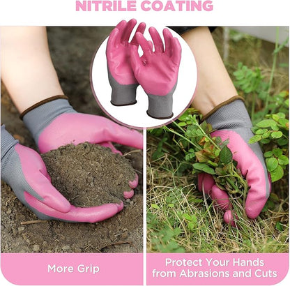 WORKPRO Aluminum Garden Tool Set, 4PCS Heavy Duty Gardening Tools with Box Include Trowel, Rake, Pruner, Gloves, Pink, Garden Gifts-Pink Ribbon