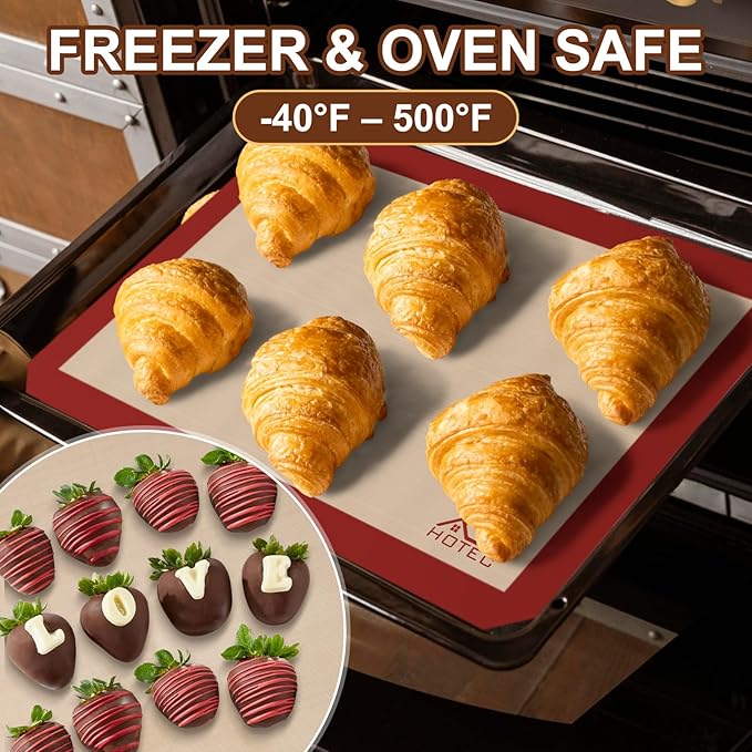 HOTEC Silicone Baking Mats 3 Pack – Thickened Non-Stick Reusable Silicone