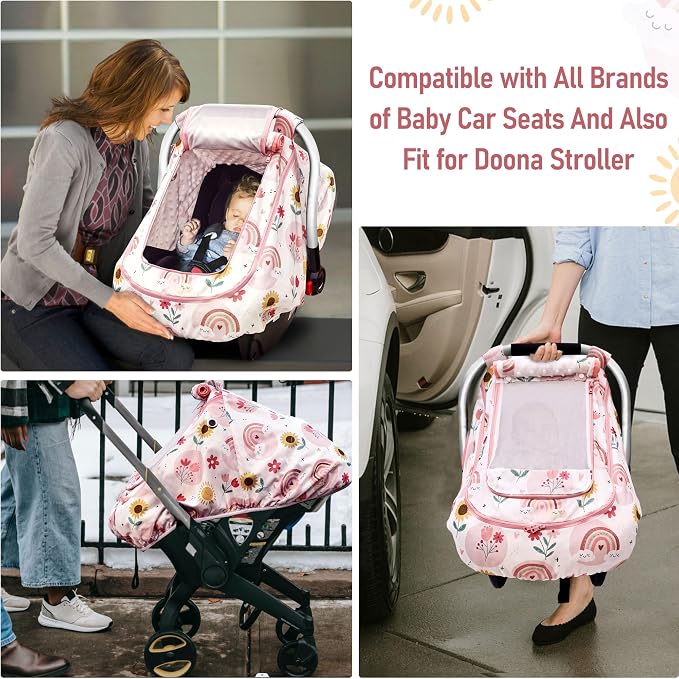 Waterproof Baby Car Seat Cover，YVMVDV Patented Cold Weather Carseat Cover for Babies,Infant Car Seat Cover Canopy for Boy Girls, Keeps Babies Warm and Cozy (Rainbow)