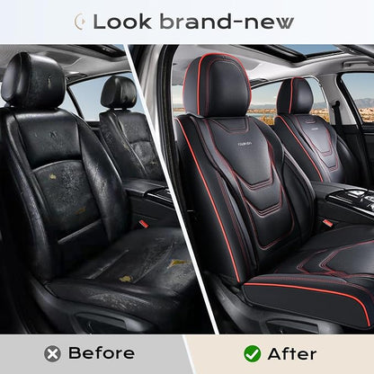Coverado Car Seat Covers Full Sets, 5 Piece Car Seat Protector Waterproof Leather Seat Cushion Universal Fit for Truck Automotive Vehicles Black&Red