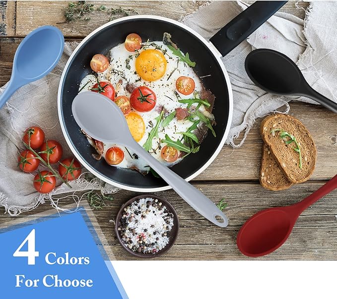 Shappy 4 Pieces Silicone Cooking Spoons 10.6 Inch Heat Resistant Kitchen Spoons