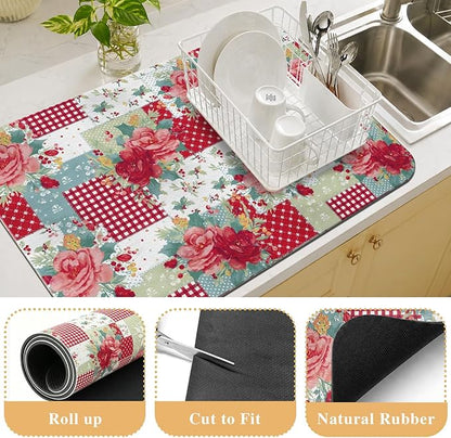 Kitchen Countertop Dish Drying Mat, Super Absorbent Coffee Bar Mat