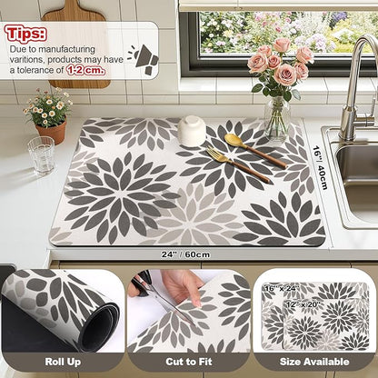 Findosom Floral Dish Drying Mat, Cuttable Drying Mat