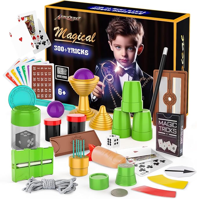 Magic Kit for Kids, 300+ Magic Tricks Perfect Toy for Boys and Girls, Magic Wand Magician Set with Instruction Manual and Video for Beginners Ages 6 7 8 9 10 11 12 Years Old