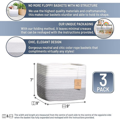 NaturalCozy Storage Cubes 9”x9”x7”Cotton Rope Woven Baskets