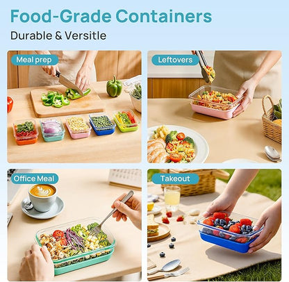 Vtopmart 5 Pack 28oz Glass Food Storage Containers Set with Silicone Sleeve，Glass Meal Prep Containers, Lunch containers with Airtight BPA-Free Plastic Lids, Dishwasher, Microwave, and Freezer Safe