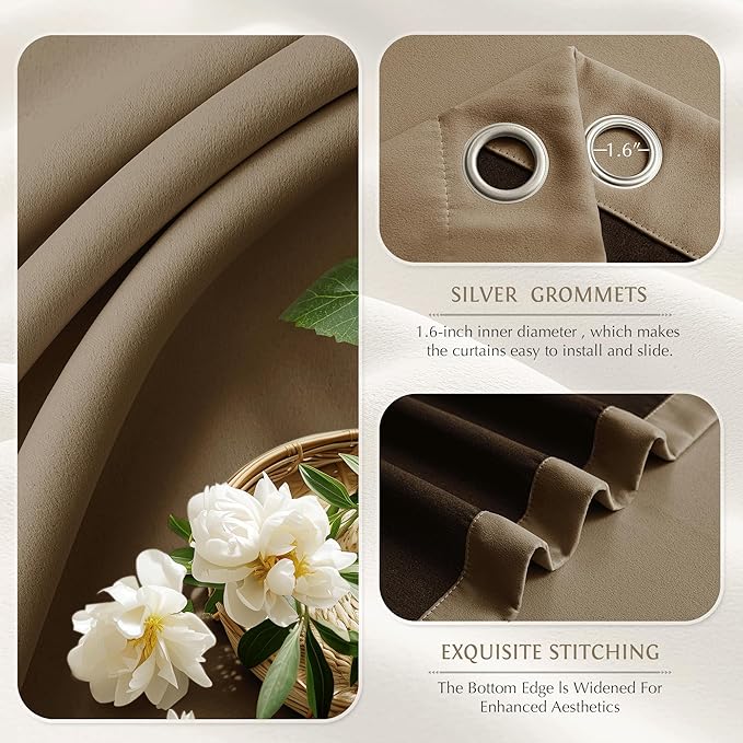 Beauoop 100% Blackout Curtains 63 Inch Long 2 Panels