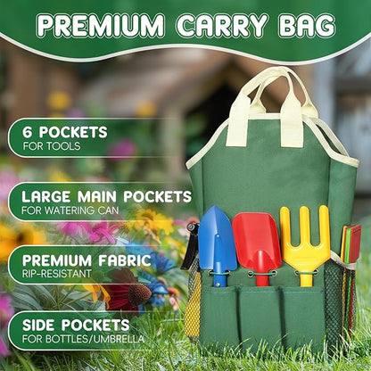 Kids Gardening Tool Set, 20PCS Gardening Toys Includes Metal Rake,Fork,Trowel,Apron,Gloves,Watering Can,Tote Bag, Garden Tool Kit for Kids, Outdoor Toys Gift for Boys Girls
