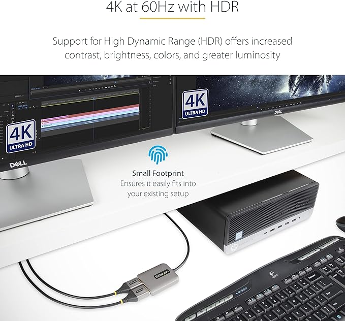 StarTech.com 2-Port DisplayPort 1.4 Splitter, DP to 2x DP Multi-Monitor Adapter