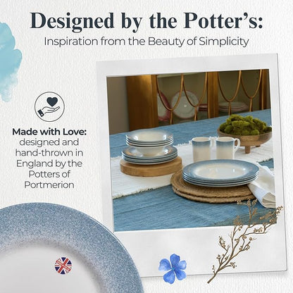 Portmeirion Potter's Mist Dinner Plate (Set of 4) - 10.5-Inch Stackable Earthenware Plates - Microwave & Dishwasher Safe, Handcrafted Dinnerware for Casual & Formal Table Settings (Blue Mist)