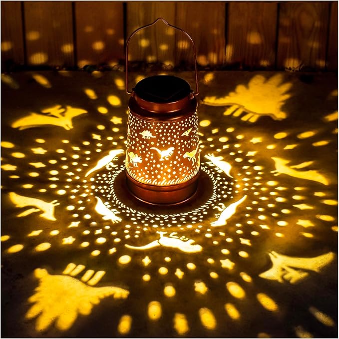 Dinosaur Solar Lanterns Outdoor Waterproof Hanging Solar Lights Dinosaur Gifts for Women Men Metal Decorative LED Dinosaur Lanterns for Garden Decor,Yard,Patio,Lawn,Tabletop,Pathway,Landscape