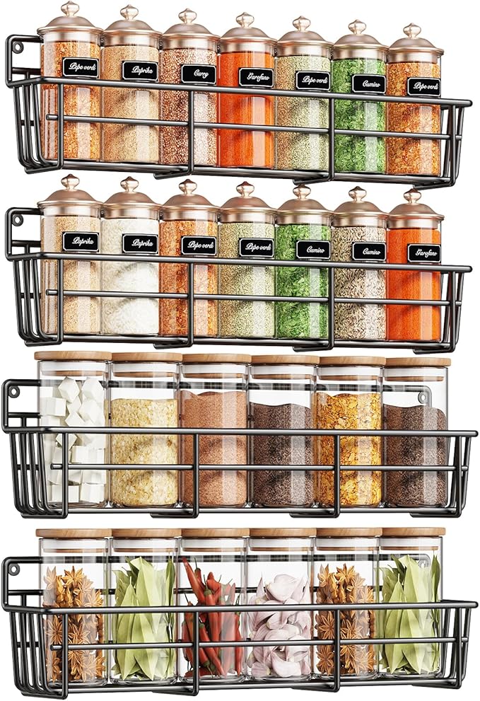 Mystozer Spice Rack Organizer Wall Mount, Hanging Spice Pantry Storage Shelf