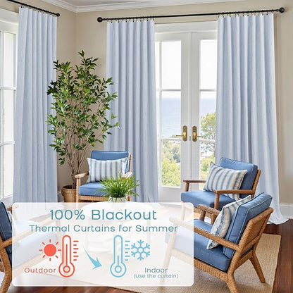 KOUFALL Light Blue Back Tab Linen Blackout Curtains 52x90 Inches Long