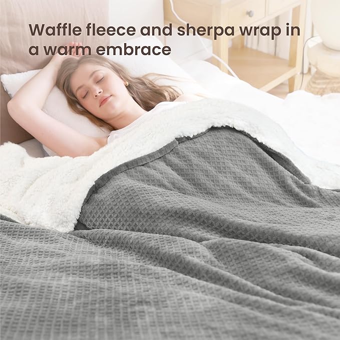 Heated Blanket Electric Blanket Full Waffle, 72x84 Inches Sherpa Fleece Fast