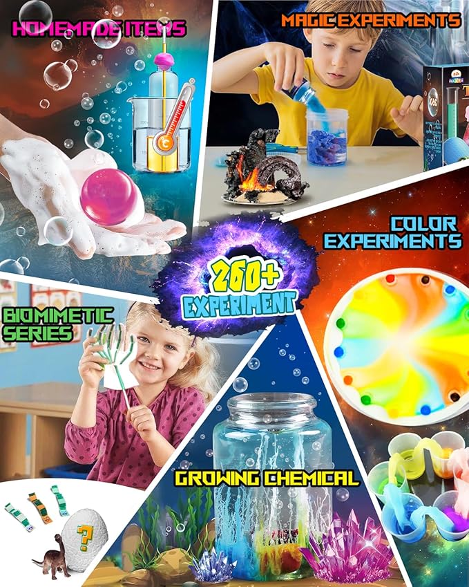 260+ Science Experiments - Over 120 pcs Science Kits for Kids Age 5-7-9-12, Boys Girls Pre School Chemistry Set & STEM Learning Educational Toys, Birthday Gifts Christmas Stocking Stuffers for Kids