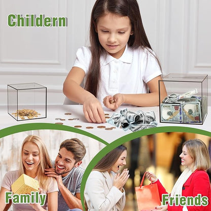 Clear Piggy Bank for Adults/Kids, Acrylic Unopenable Money Box for Cash Coin Saving, Must Break to Open, Money Saving Jar for Adults Boys Girls, Size 7.48''