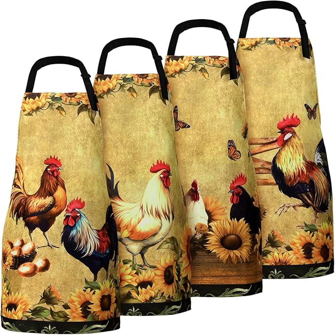 Geetery 4 Pcs Chicken Aprons for Women Rooster Print Apron Waterproof