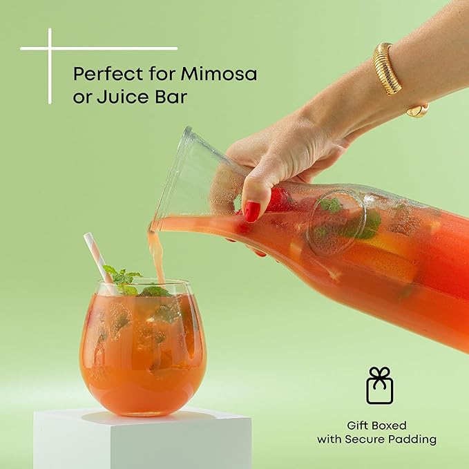 JoyJolt Glass Carafe with Lid, Iced Tea, Milk – Dishwasher Safe Beverage Drink