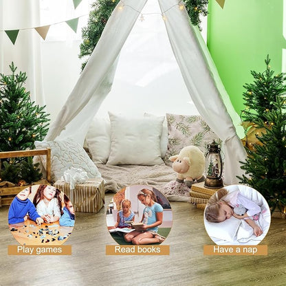 6 Packs Teepee Tent for Kids with 10ft String Lights, Indoor Play Teepee Tent for Girls & Boys, Foldable Tents for Birthday Party Boho Sleepovers Party Pajama Party (White)