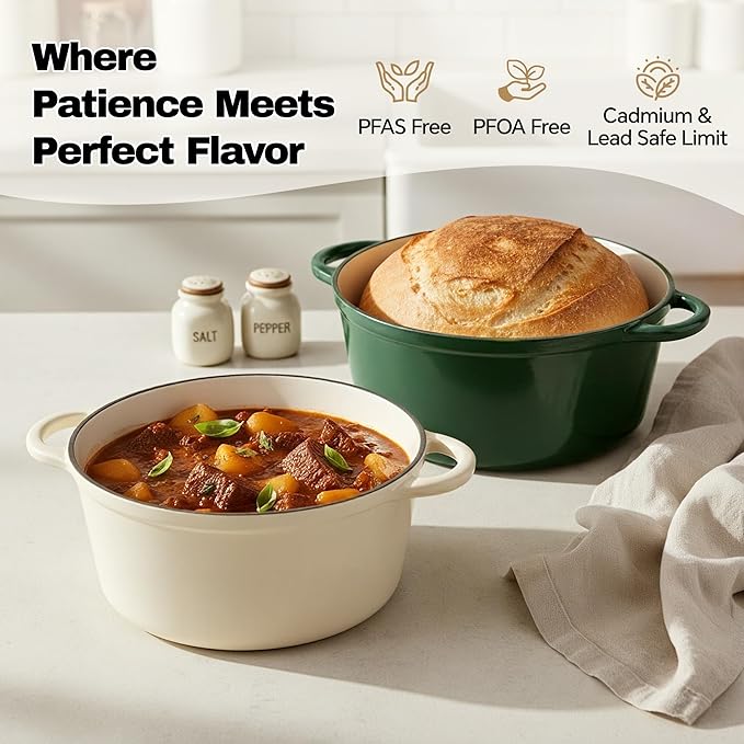 4.5 Quart Dutch Oven Pot with Lid, Non Stick Enameled Cast Iron Dutch Oven
