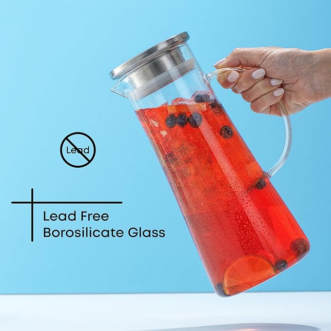 JoyJolt Glass Pitcher with Lid - 50oz Borosilicate Water Carafe