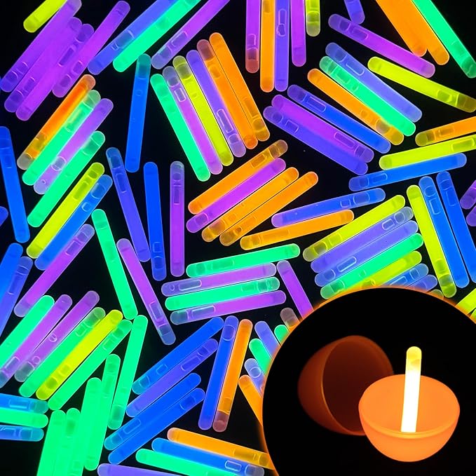 POPGIFTU 120 Mini Glow Sticks Bulk (1.96"), 6 Bright Colors ??Glow-in-the-Dark Small Sticks for Easter Eggs, Basket Stuffers, Party Favors, Neon Parties, Weddings, Halloween, Classroom Prizes
