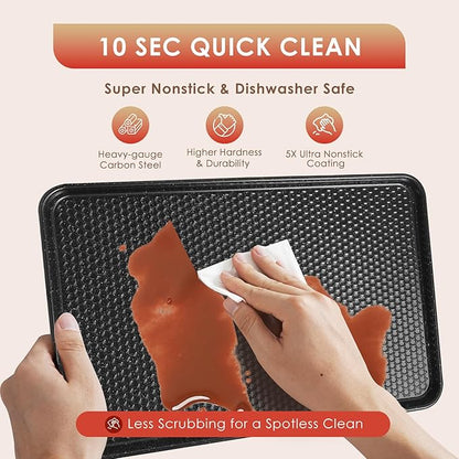 Baking Sheet Pan Set of 3, Nonstick Carbon Steel Cookie Sheets