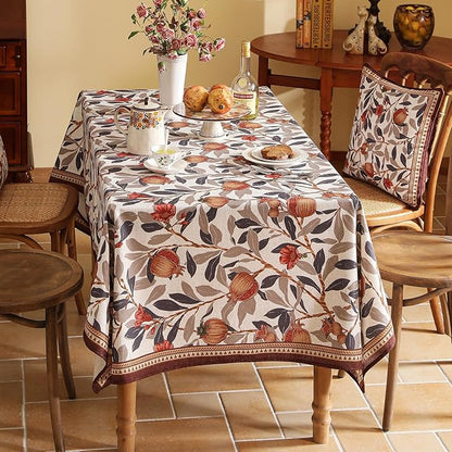 patdrea Designer Vintage Long Rectangle Tablecloth,Linen Pomegranates and Leaves Pattern Tablecloths,Fall Table Cover Cloth Decor for Kitchen Dining Christmas,Thanksgiving,63"x94"-Tehran a
