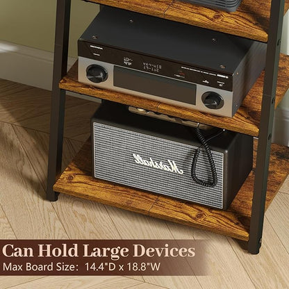 4-Tier AV Media Stand with Power Strips, Heavy Duty Stereo Cabinet Stand with