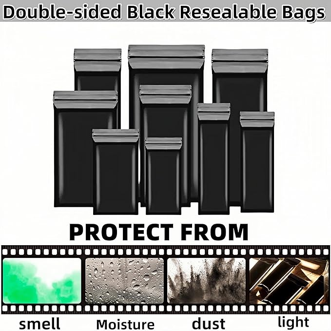 PABCK 100 Pieces Black Reclosable Zip Bags 5.1mil Thickness Poly Plastic Packaging Resealable Zipper Lock Closure Bag for Storage (2.8x13.8 inch)