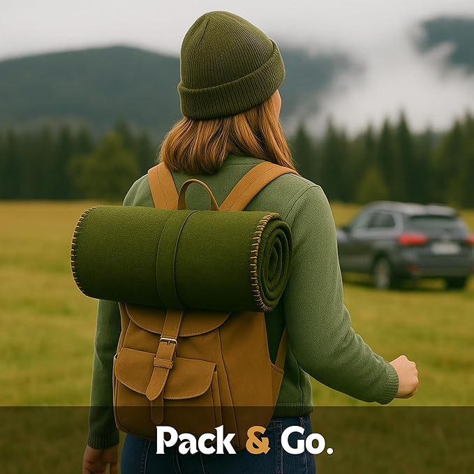 Wool Camping Blanket ??70% Wool Heavy-Duty Military Style Throw, Warm & Washable, Fire Retardant Cover for Emergency, Survival & Outdoor Use ??Perfect for Camping, Car, Home & Hiking, Olive 62x84
