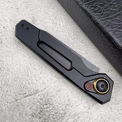 Push Button Lock Knife, Tactical Speedsafe Assisted EDC Folding Knife, Black Stonewashed Reverse Tanto Blade Aluminum Handle Outdoor Hunting Camping Knives With Reversible Deep Carry Pocket Clip For Men