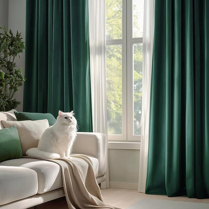 FMFUNCTEX Velvet Curtains Emerald Green Thermal Insulated Curtains