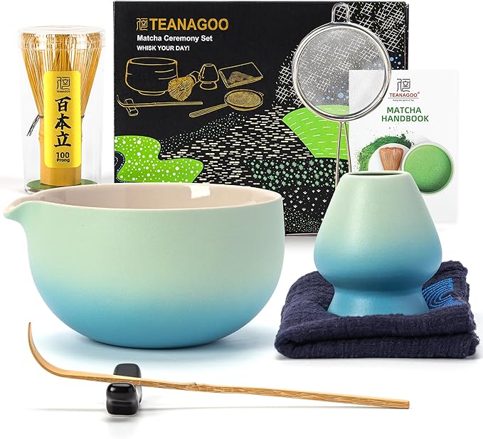 TEANAGOO Matcha Whisk Set Blue, Ceremony Matcha Set, Matcha Kit Grident Blue